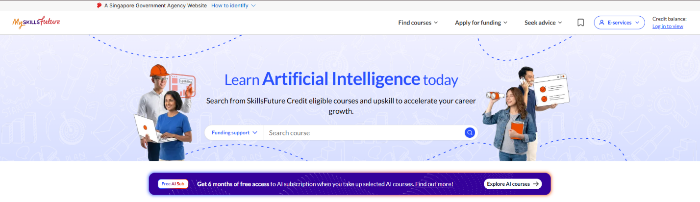MySkillsFuture homepage with course search